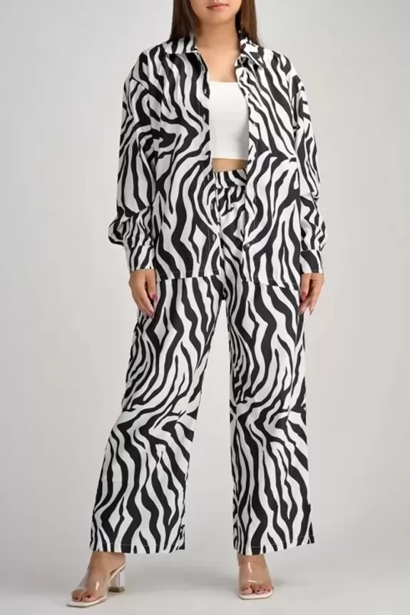 Set of 2- Zebra Print Oversized Shirt With Pants