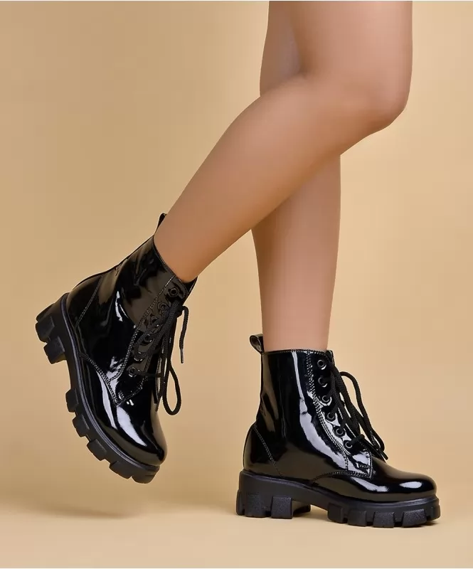 Black patent combat boots 