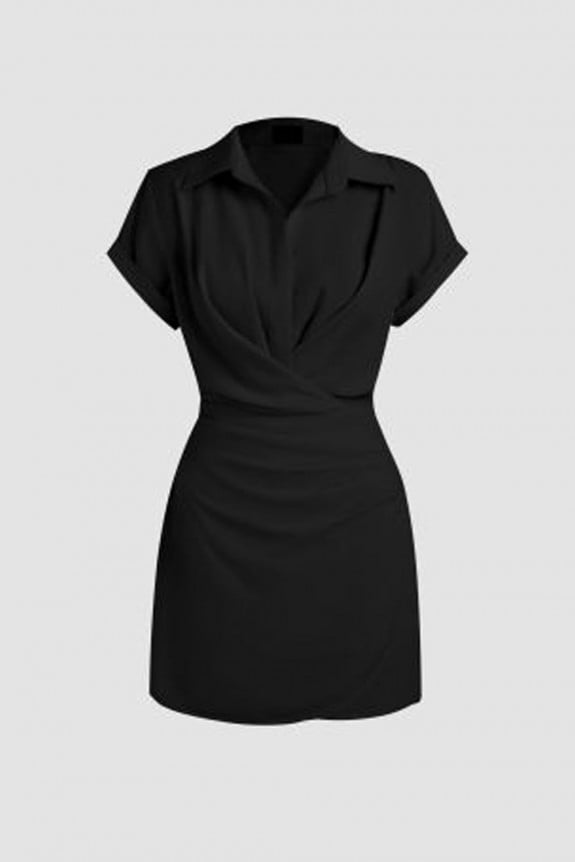 Collar Style Black Mini Dress