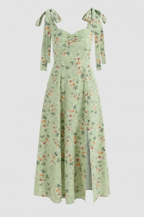 Floral Bowknot Corset Midi Dress