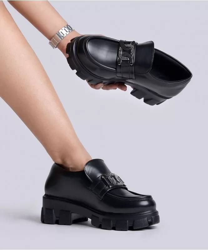 Chunky embellished black loafers 