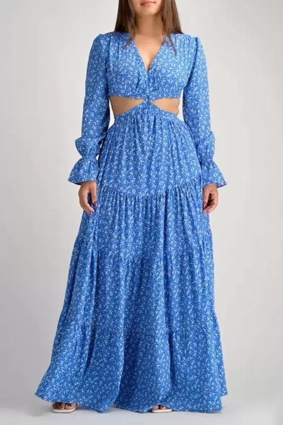 Blue Ditsy Printed Maxi Dress