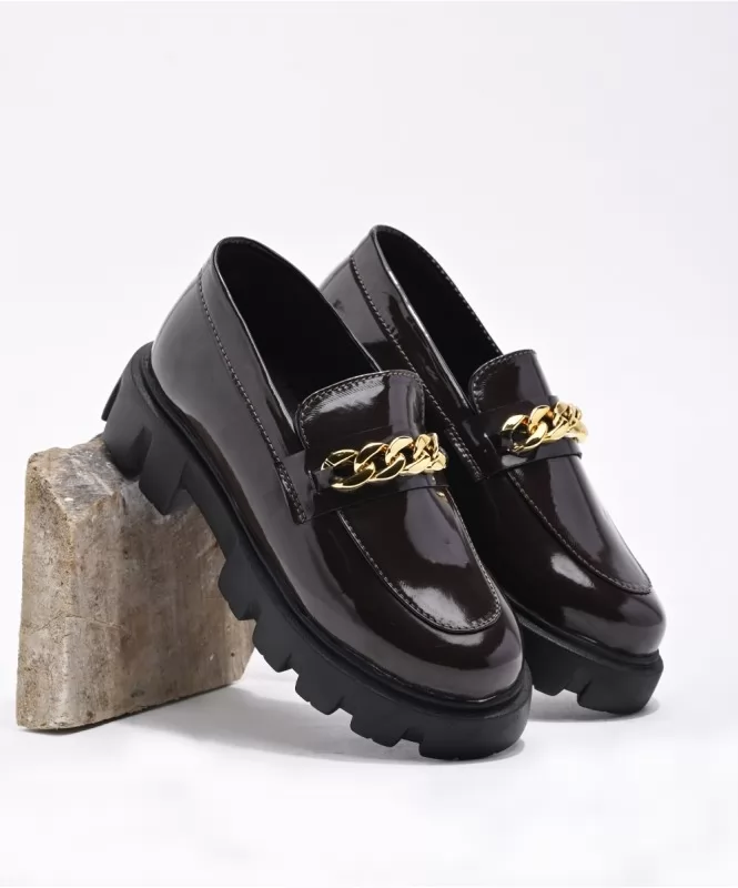 chocolate patent loafers 