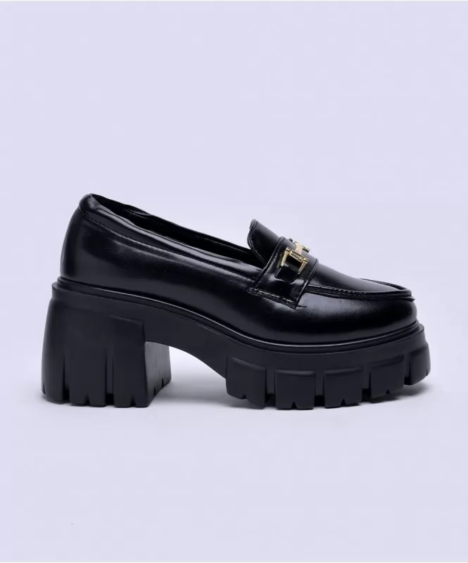 Black high chunky sole loafers 
