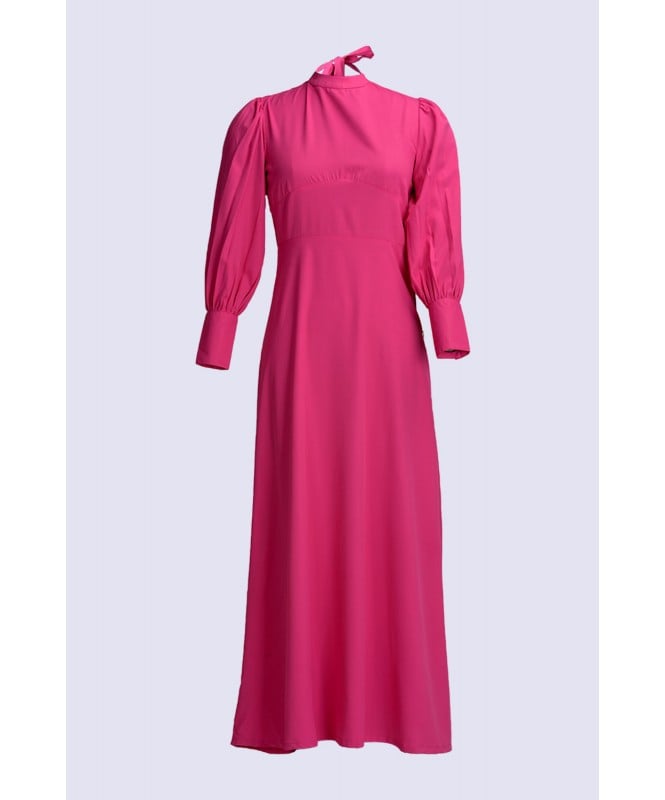Hot Pink Micro Twill Long Dress