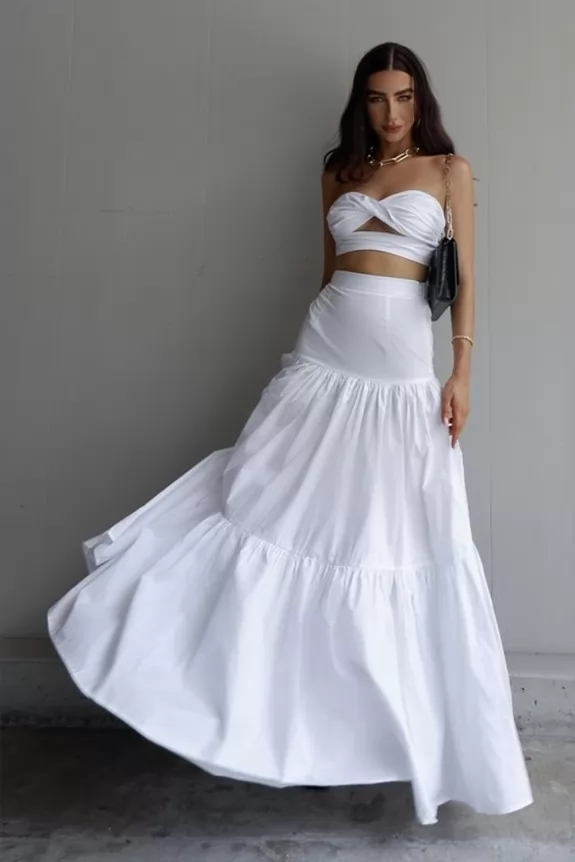 Cotton White tube top with skirt