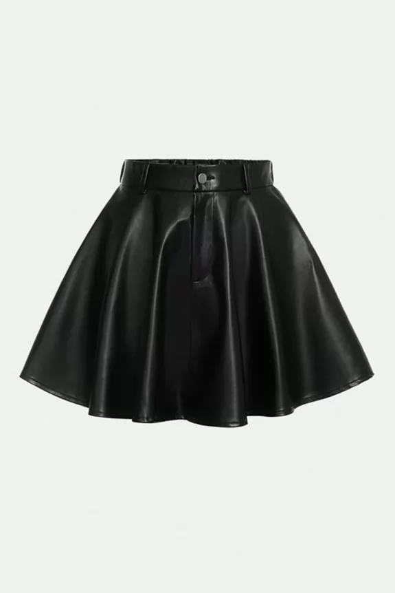 Teen Girl PU Leather Flare Skirt