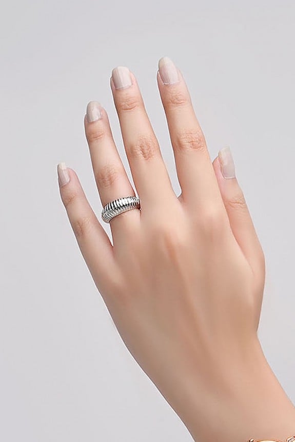 Silver French Croissant Geometric Ring