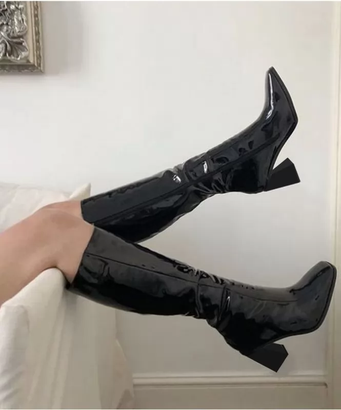 Shine on black patent calf boots 
