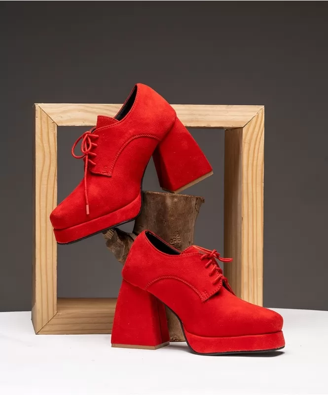 The hot red suede platform shoes 