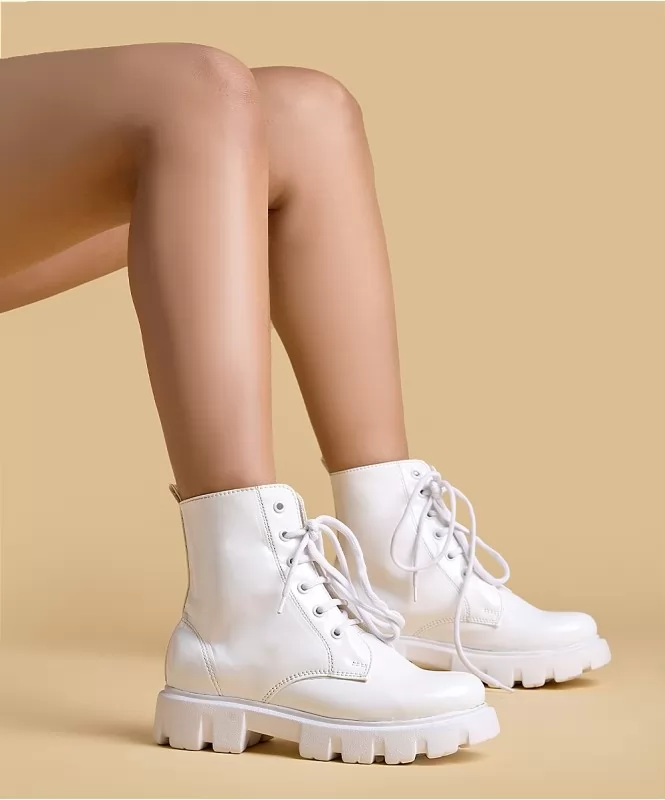 White patent combat boots 