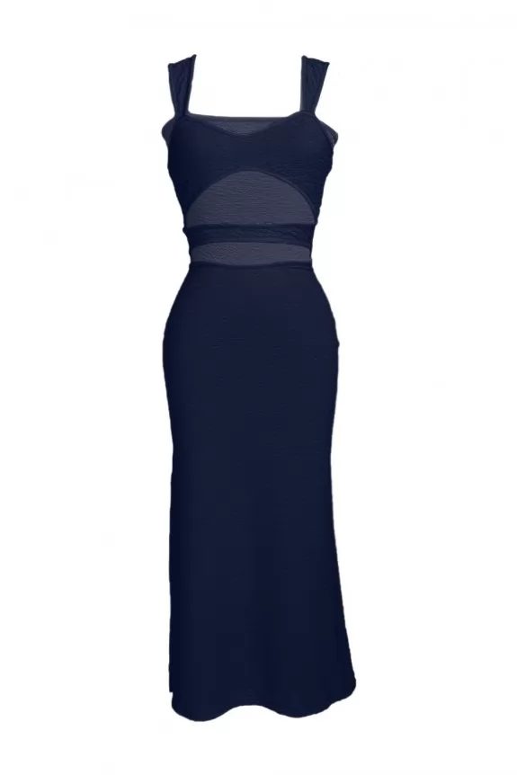  Dark Blue Sweetheart Neckline Front Cutout Dress