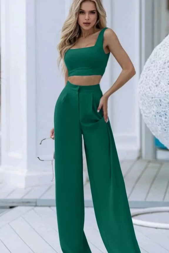 et Of 2-Green Crop Top With High Rise Smart Pants