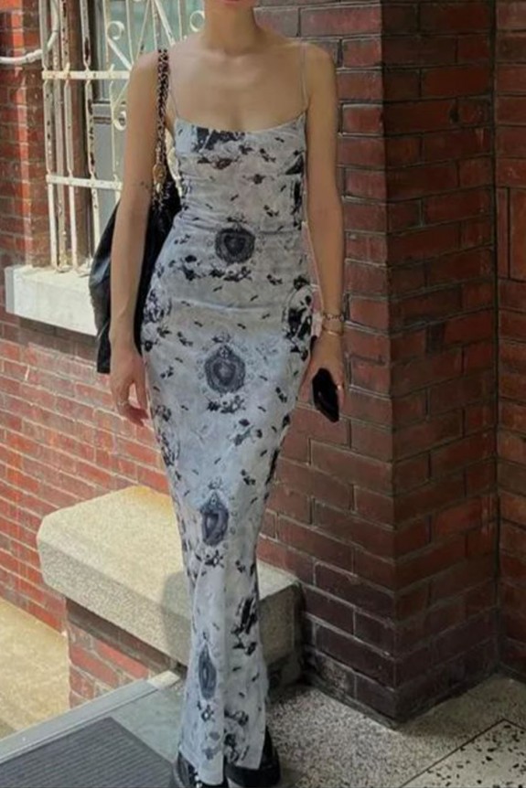 Spaghetti Strap Print Maxi Bodycon Dress