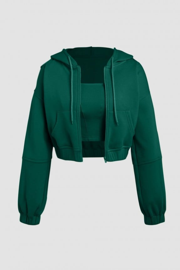 Set Of-2 Ever Green Tube Top With Zip Up Crop Jacket