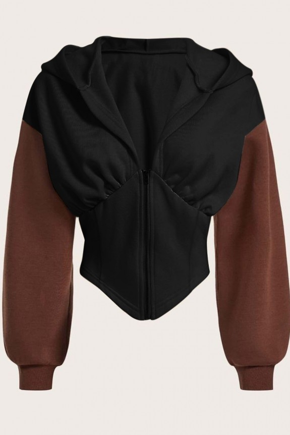 Zip Up Asymmetrical Hem Crop Hoodie