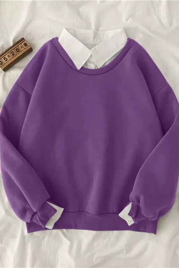  Meadow Voilet Collared Neckline Oversized Sweatshirt