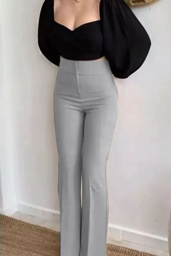 Deep Neck Full Sleeves Top With High Waist Trouser Street Style