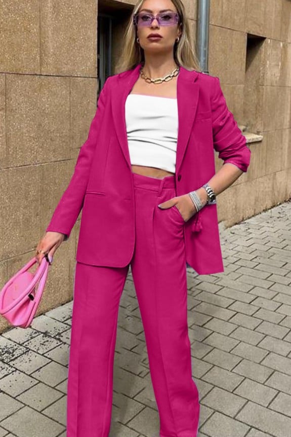 Set Of 2- Beetroot Pink Blazer With High Waist Trouser