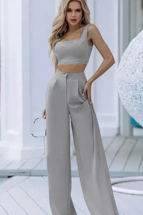 Wide Pants Set Crop Top, Wide Leg Pants Top Set