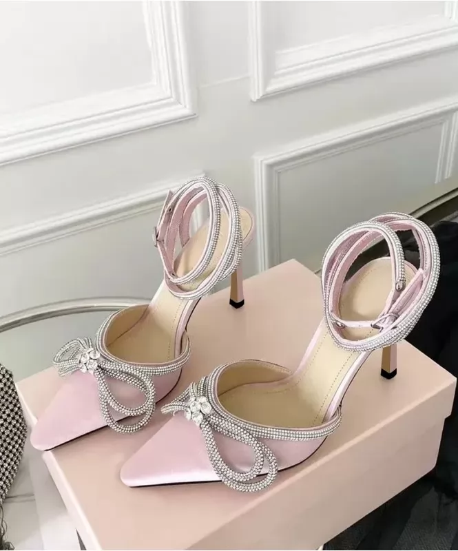 Pink elegance shimmer bow heels 