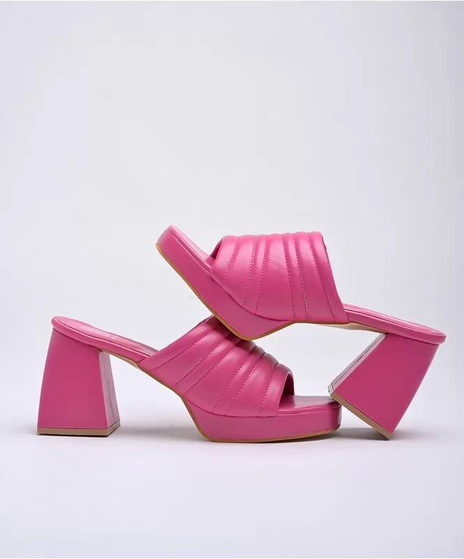 Hot pink chunky platform heels 
