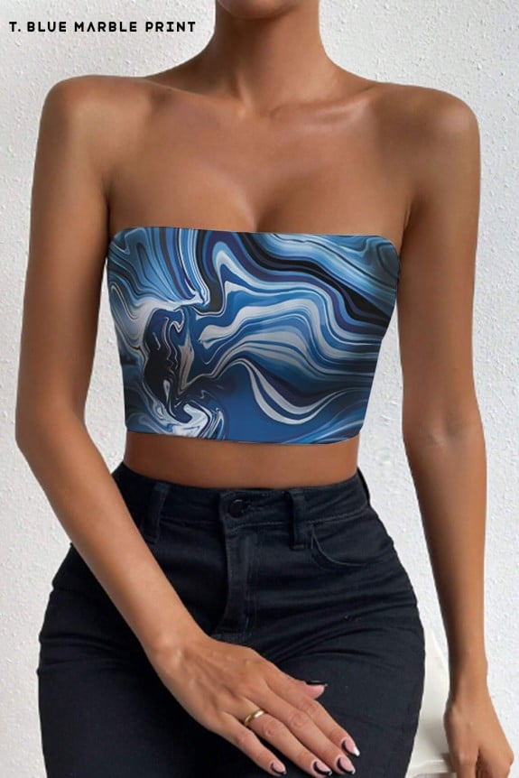 Blue Marble Textured Print Tube Top
