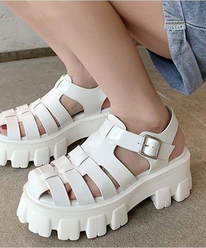 White strappy chunky sandals