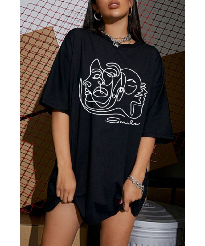 Simple Line Drawing Face Pattern T-Shirt