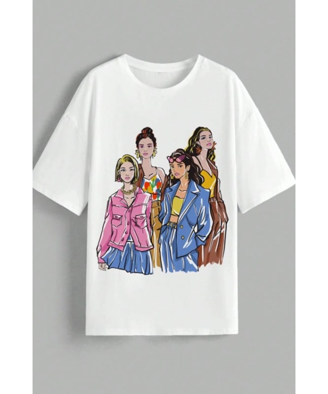 Simple And Stylish Portrait Printed Loose T-Shirt