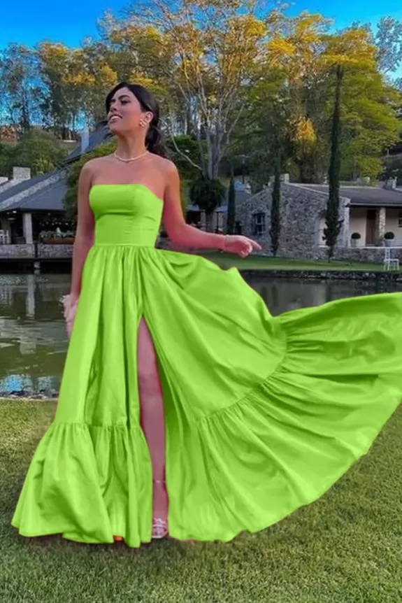 Cotton Green Strapless Prom Dresses