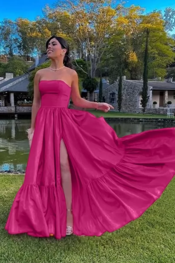  Cotton Pink Strapless Prom Dresses