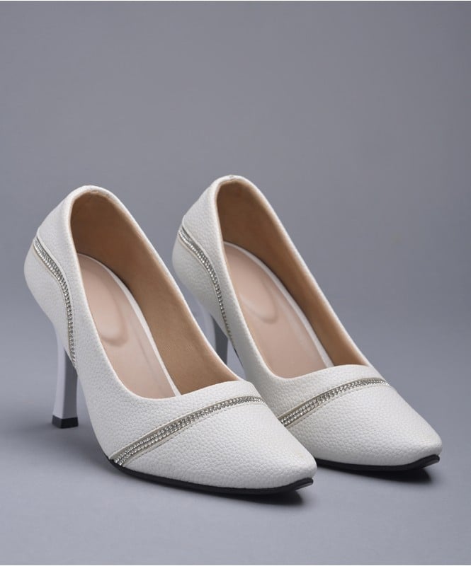 Shimmer wave white heels