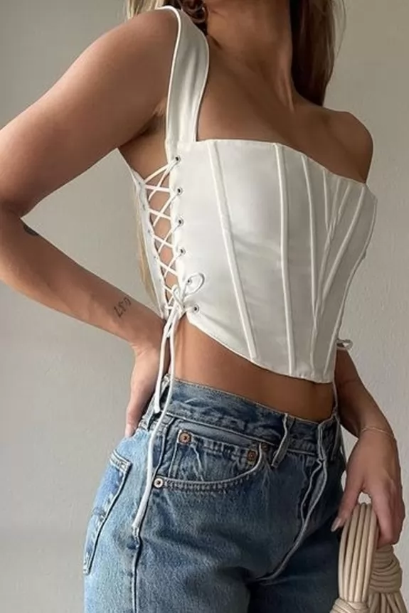 Corset Style White Crop Top