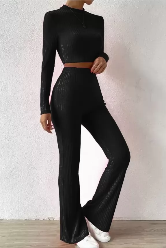 Set Of 2 Black Full Sleeves Top With Trouser