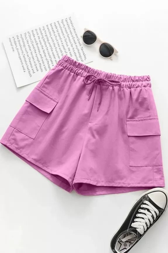 Solid Women Pink High Waist Shorts