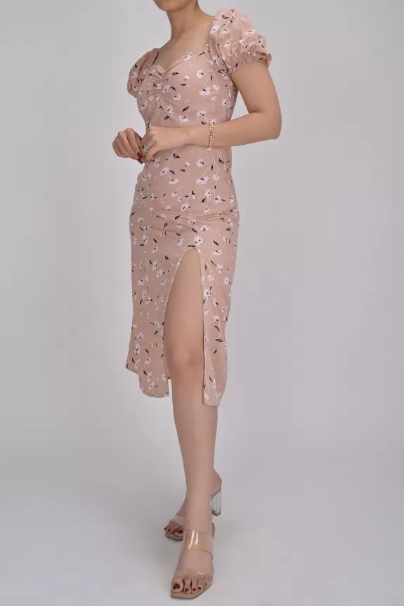  Floral Printed Thigh Slit Dress