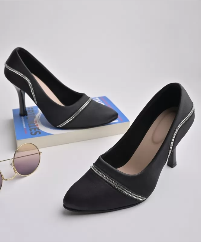 Black satin shimmer way heels 