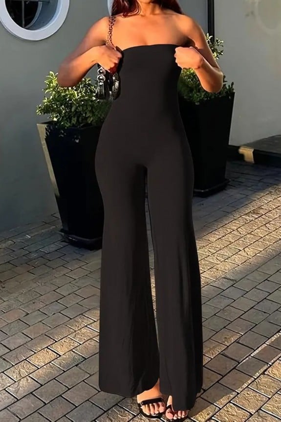 Solid Tube Neck Bodycon Jumpsuit