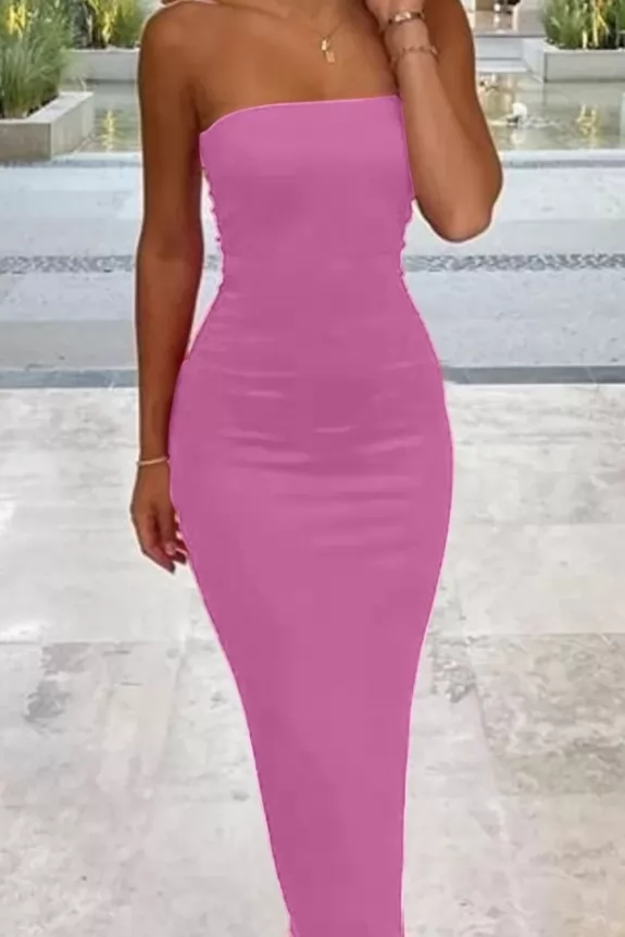 Pink Off-Shoulder Bodycon Dress