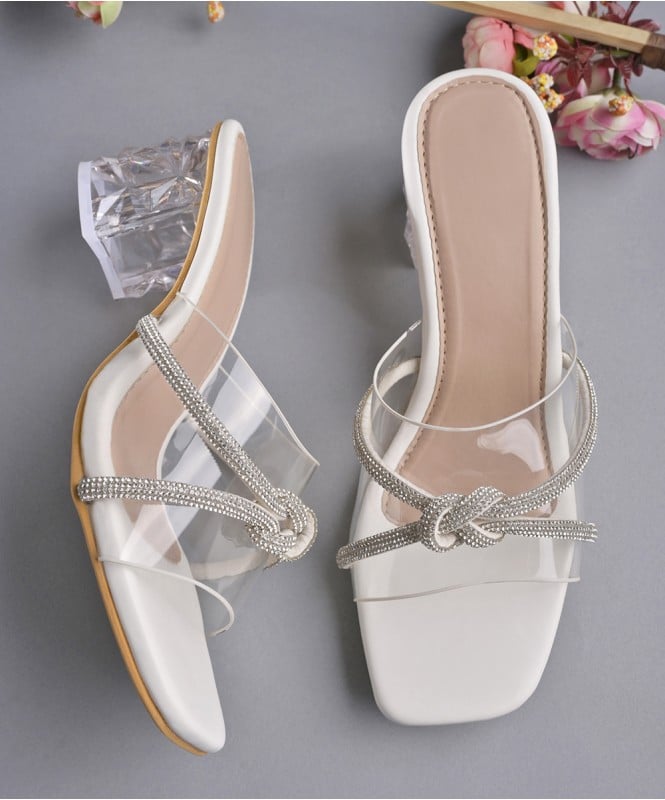 Pretty white shimmer strap heels