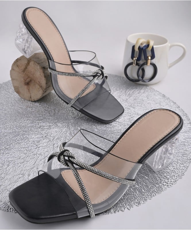 Pretty black shimmer strap heels