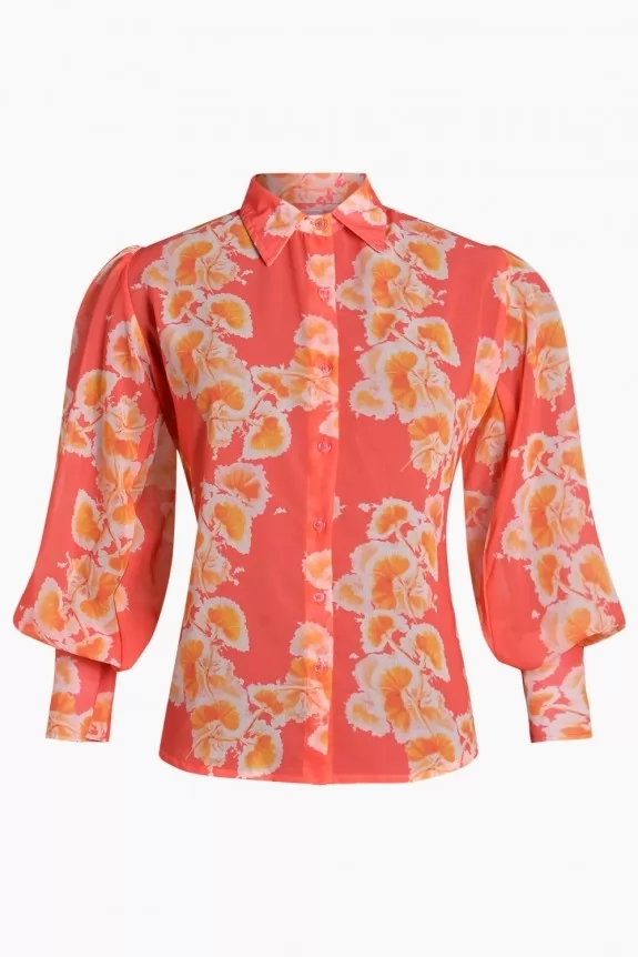 Orange Floral print Full Sleeves Shirt