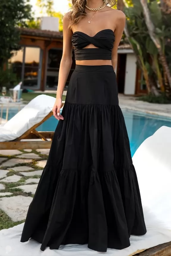 Cotton Black tube top with skirt