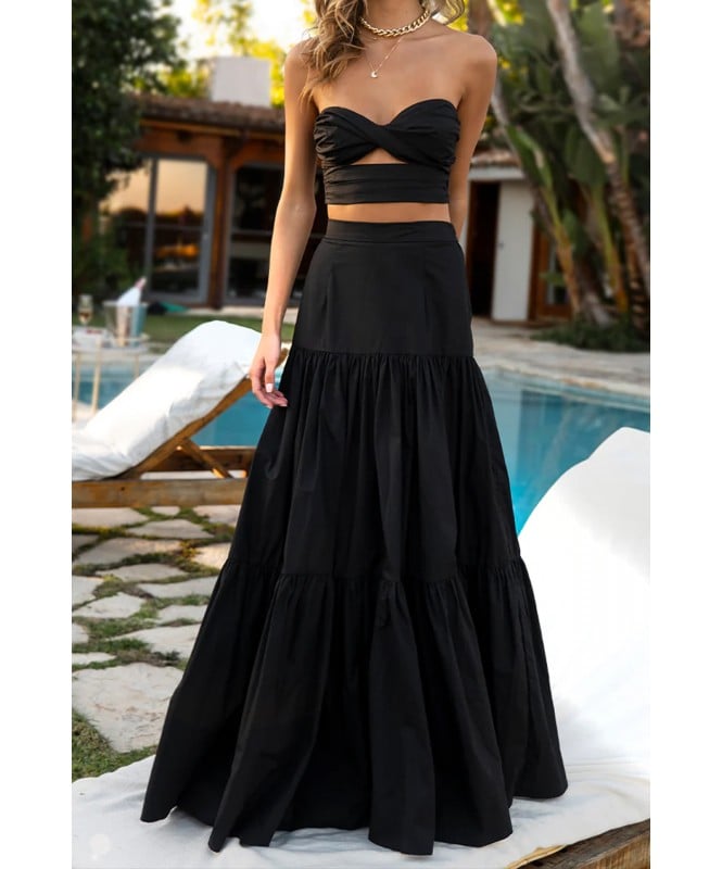 Cotton Black tube top with skirt