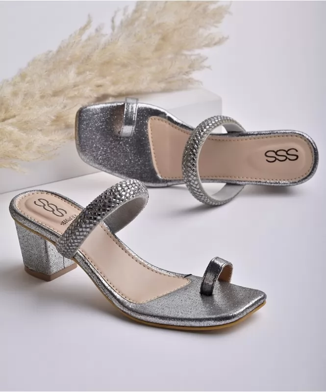 The silver embellished strap heels 