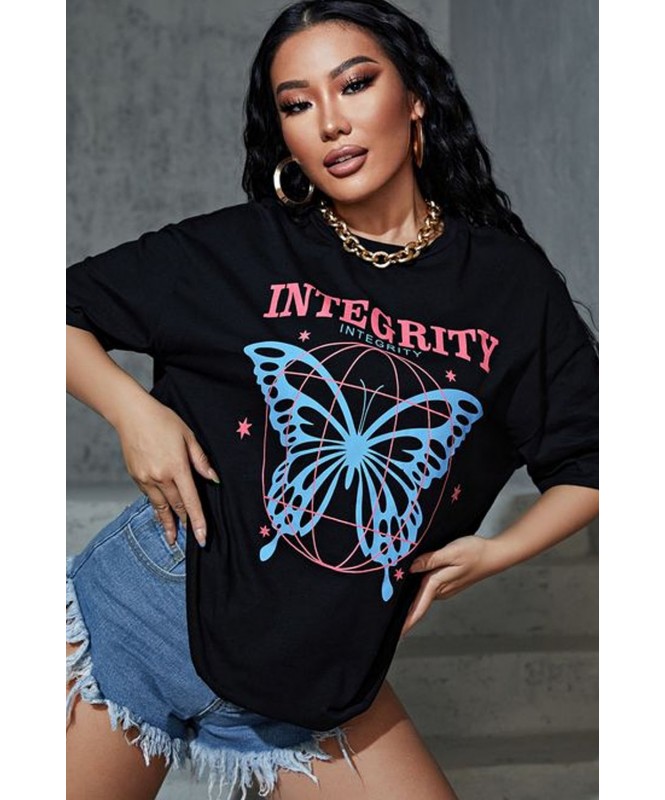 Butterfly & Letter Graphic Drop Shoulder Tee