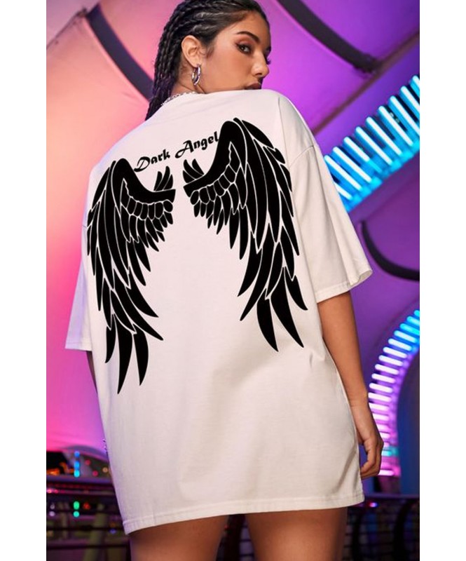 Drop Shoulder Letter And Wing Print Oversized Tee