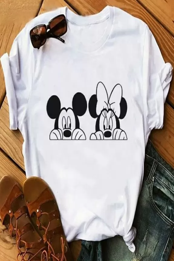 Casual Snow White Mickey Mouse  Printed Graphic T-Shirt