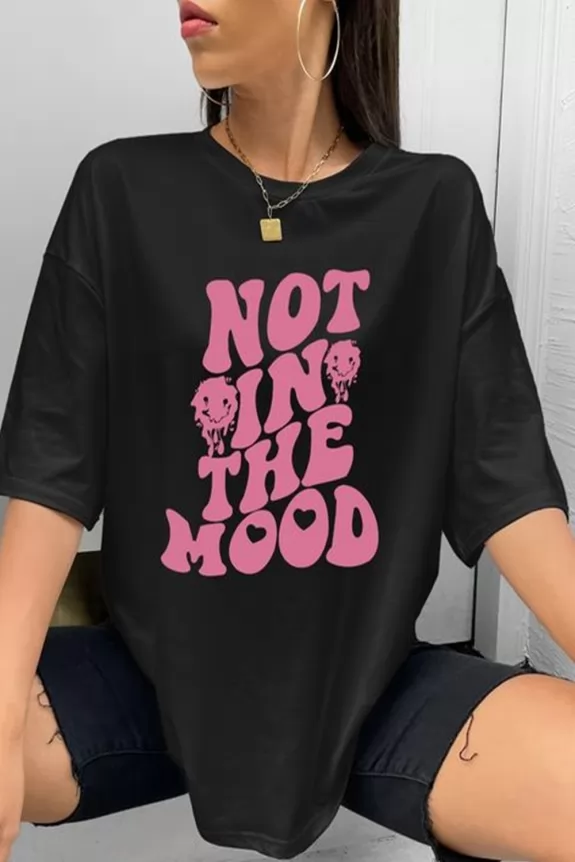 Onyx Black Long Sleeve Pink Typography Art T-Shirt